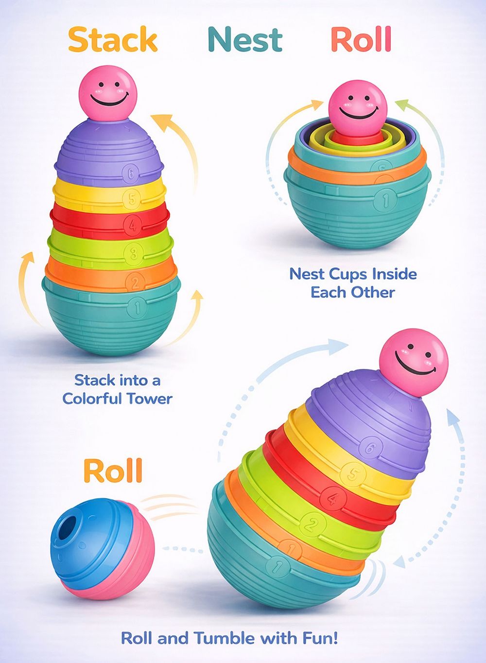 oobidoo - Rainbow Stacking Cups Toy For Babies