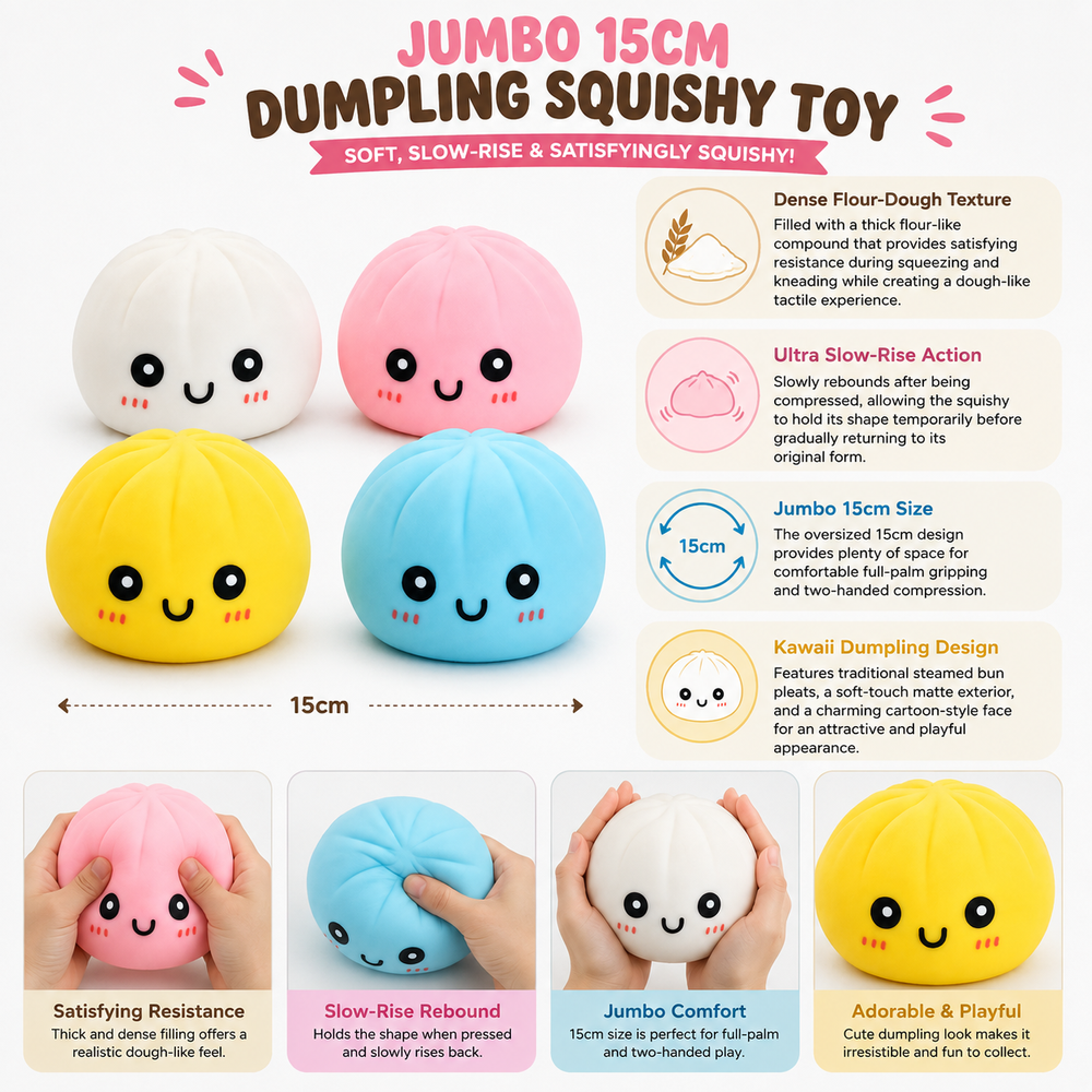 Squishy - Premium Jumbo Flour Dumpling Squishy Toy - Color May Vary - 1 Pc