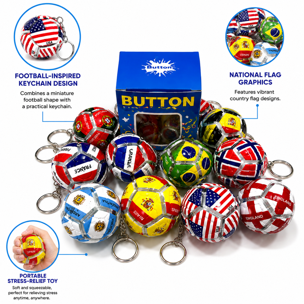 Squishy - World Cup National Flag Football Keychain - Style May Vary
