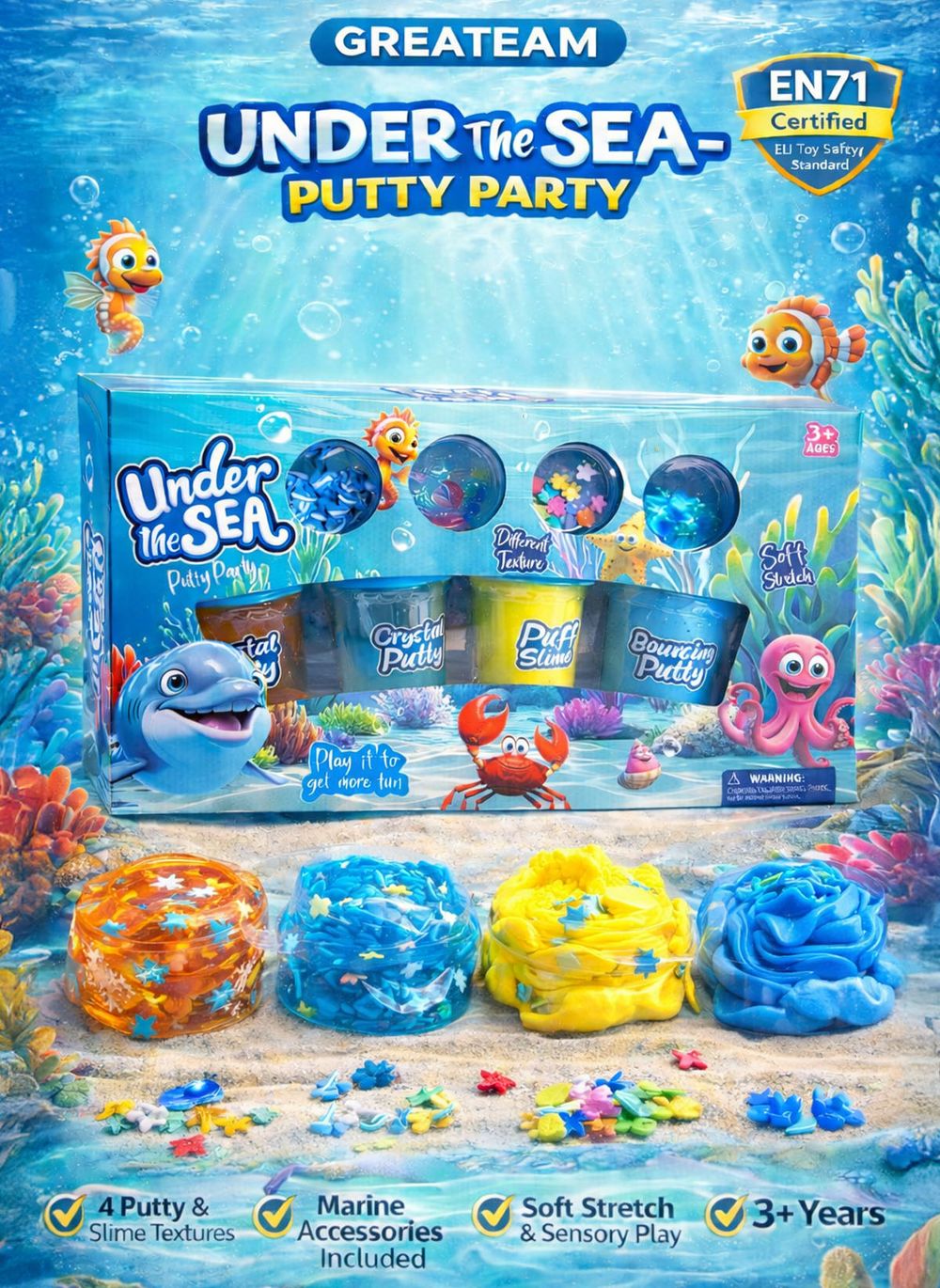 Greateam - Under The Sea Putty Party Slime Kit 4 Textures Ocean Theme - Multicolor