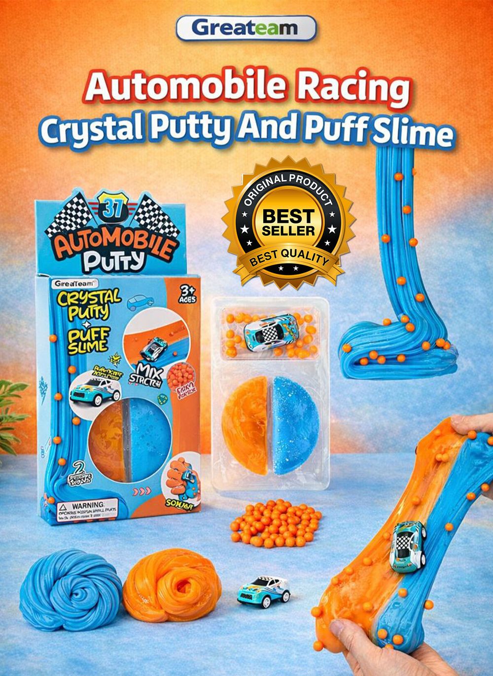Greateam - Automobile Racing Putty Set Crystal Putty & Puff Slime Kit - Multicolor
