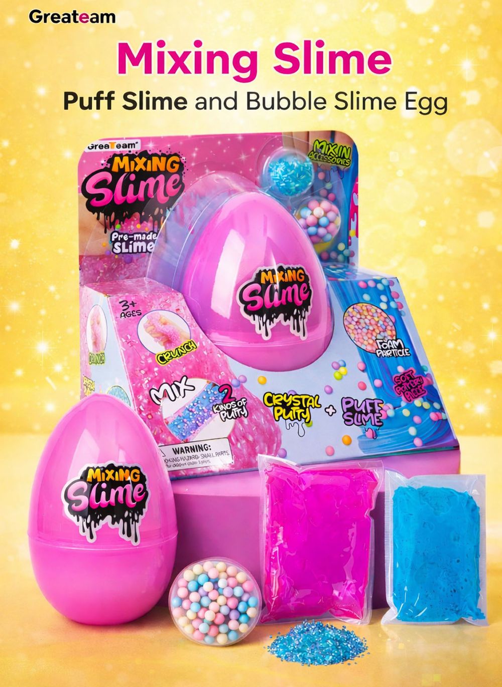 Greateam - Mixing Slime Egg Puff Slime & Crystal Putty Set - Multicolor