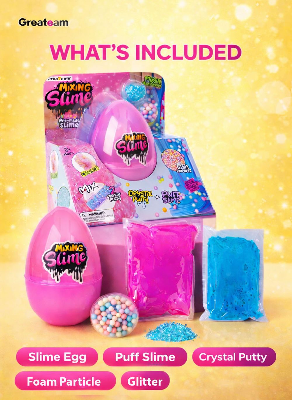 Greateam - Mixing Slime Egg Puff Slime & Crystal Putty Set - Multicolor
