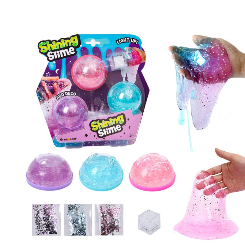 Greateam - Shining Slime 3pc-Set 3-in-1 LED Crunch Slime Kit - Multicolor