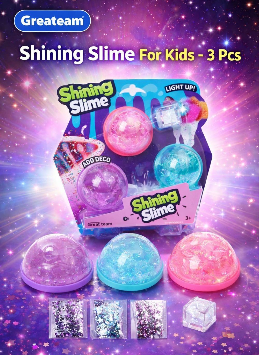 Greateam - Shining Slime 3pc-Set 3-in-1 LED Crunch Slime Kit - Multicolor