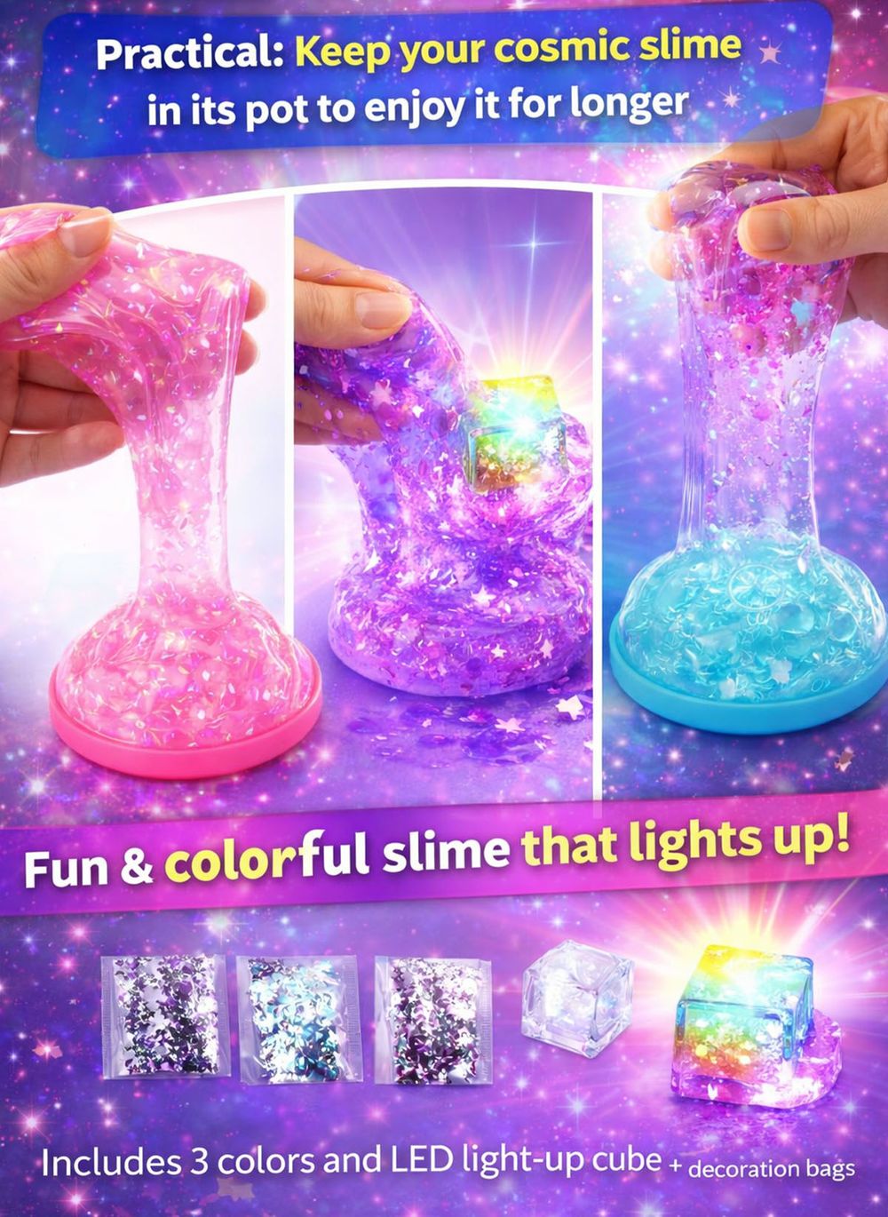 Greateam - Shining Slime 3pc-Set 3-in-1 LED Crunch Slime Kit - Multicolor