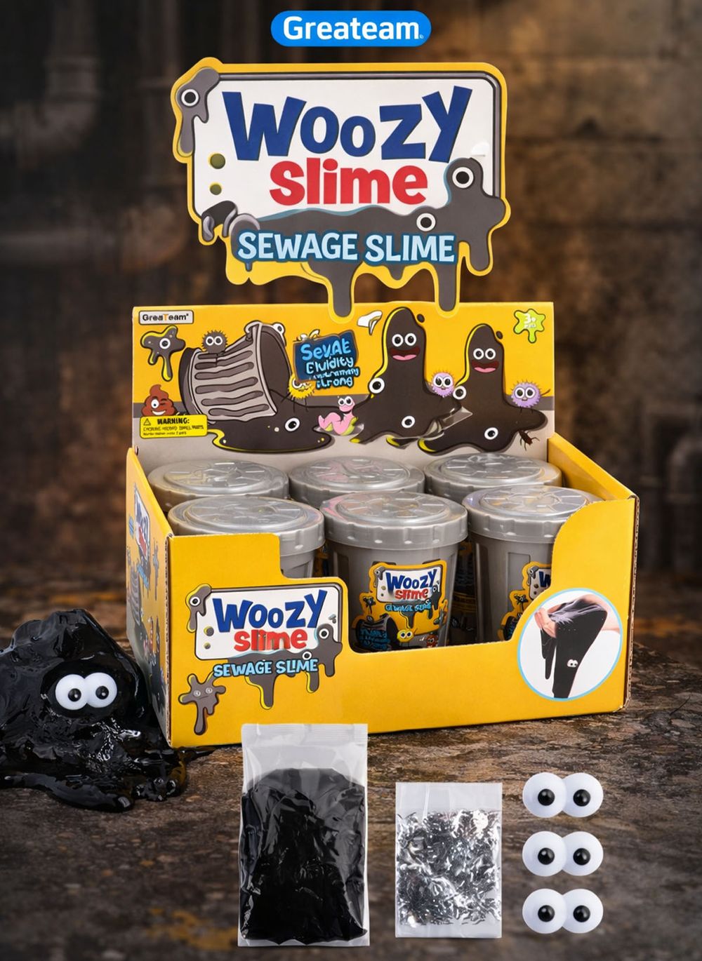 Greateam - Woozy Sewage Slime 6pc-Set With Googly Eyes - Multicolor