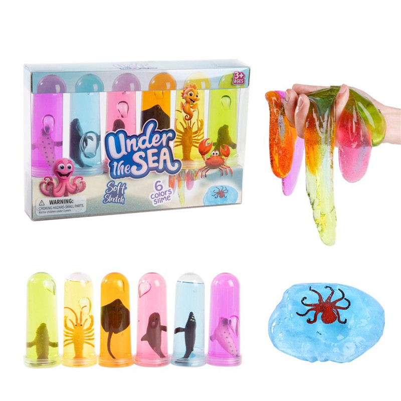 Greateam - Under The Sea Ocean Series Slime 6pc-Set With Sea Animal Toy - Multicolor