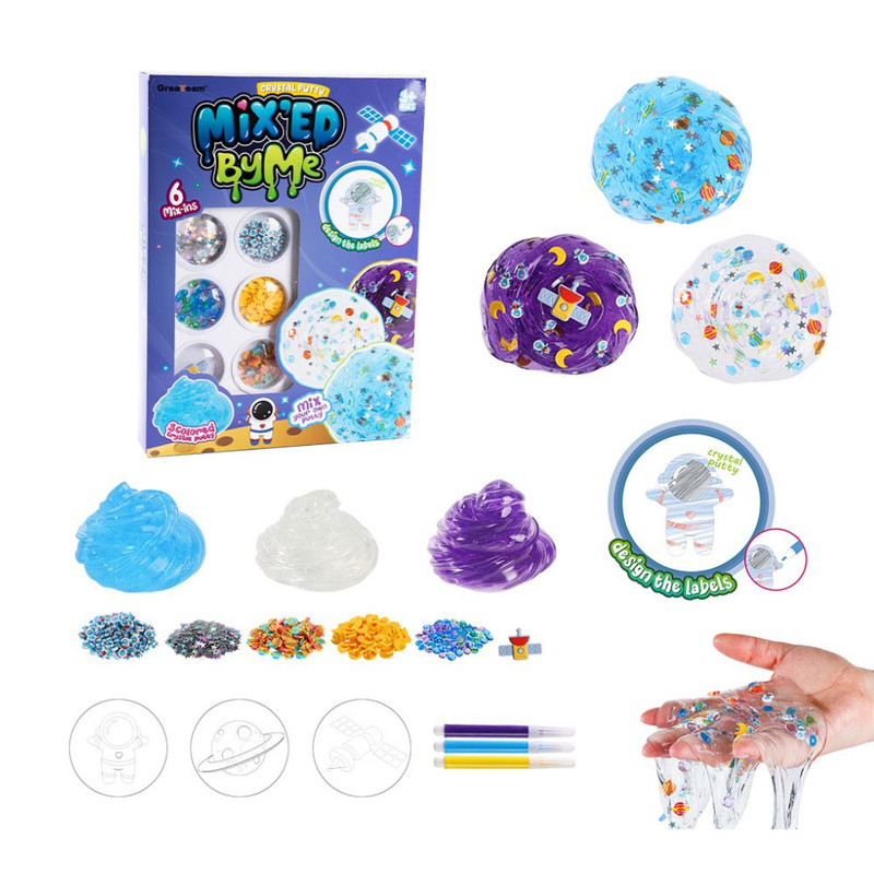 Greateam - Mix By Me Crystal Putty Cosmonaut DIY Slime Kit 88-90g With Space Mix-ins - Multicolor