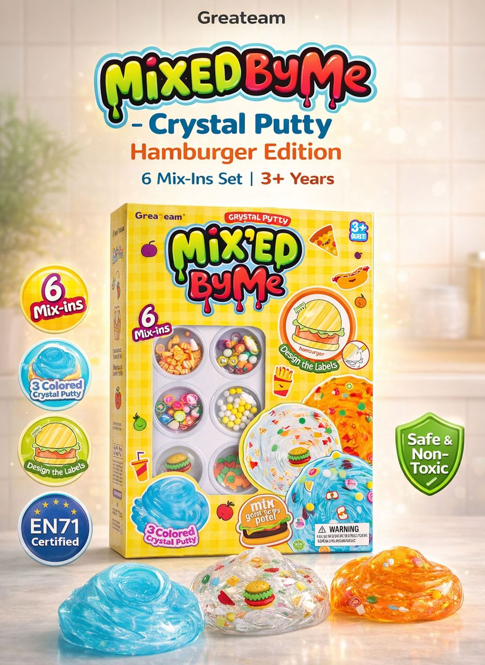 Greateam - Mixed By Me Crystal Putty Hamburger Edition DIY Slime Kit - Multicolor