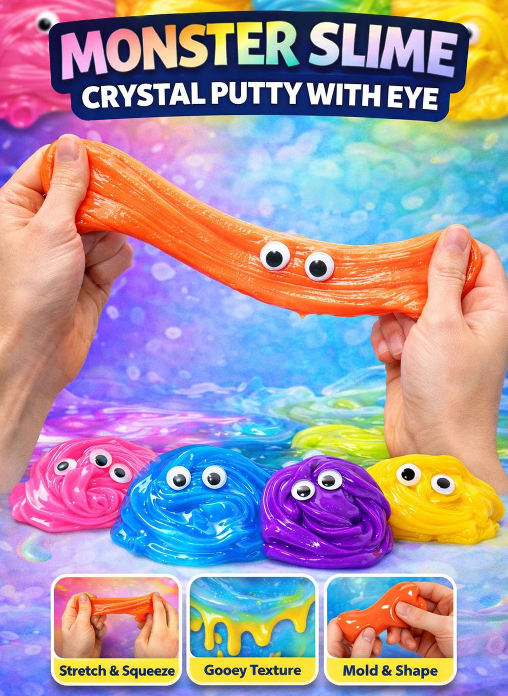 Greateam - Monster Slime Crystal Putty With Eye 6pc-Set 49g Each - Multicolor