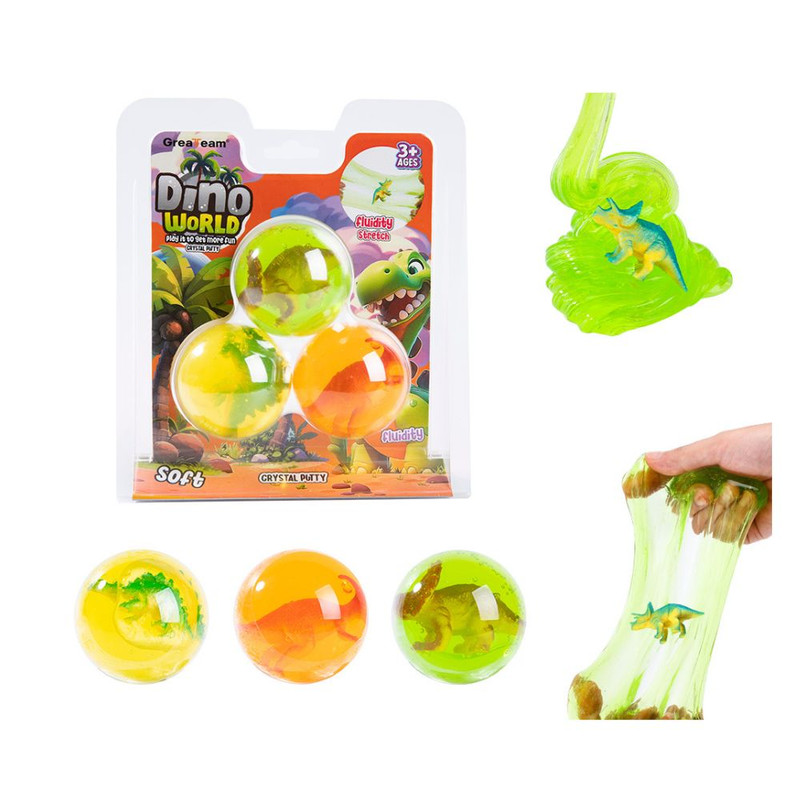 Greateam - Dino World Crystal Putty 3pc-Set With Dinosaur Figures - Multicolor