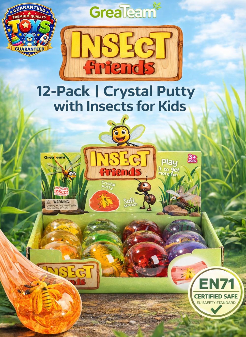 Greateam - Insect Friends Crystal Putty 12pc-Set 105g Each With Insect Toy - Multicolor