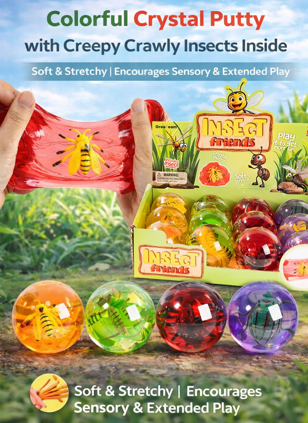 Greateam - Insect Friends Crystal Putty 12pc-Set 105g Each With Insect Toy - Multicolor