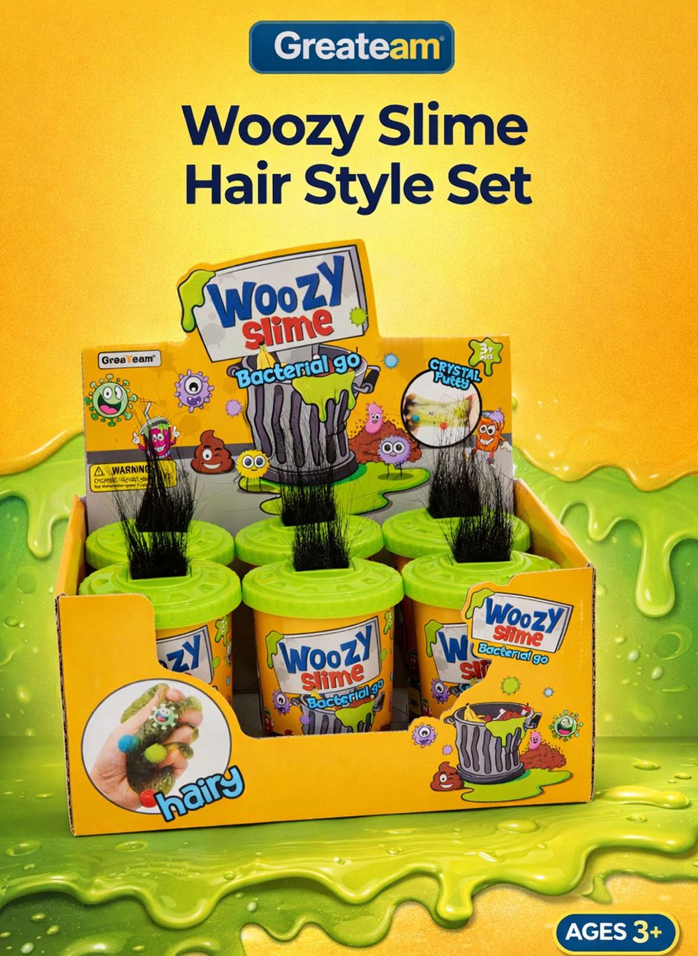 Greateam - Woozy Slime Hair Style 6pc-Set Bacterial Go Crystal Putty - Multicolor