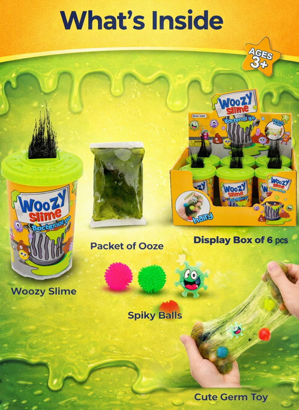 Greateam - Woozy Slime Hair Style 6pc-Set Bacterial Go Crystal Putty - Multicolor