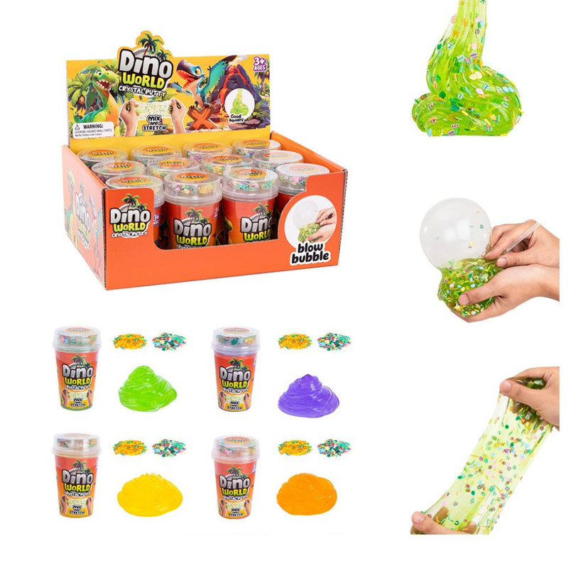 Greateam - Dino World Crystal Putty 12pc-Set 150g Each With Accessories - Multicolor