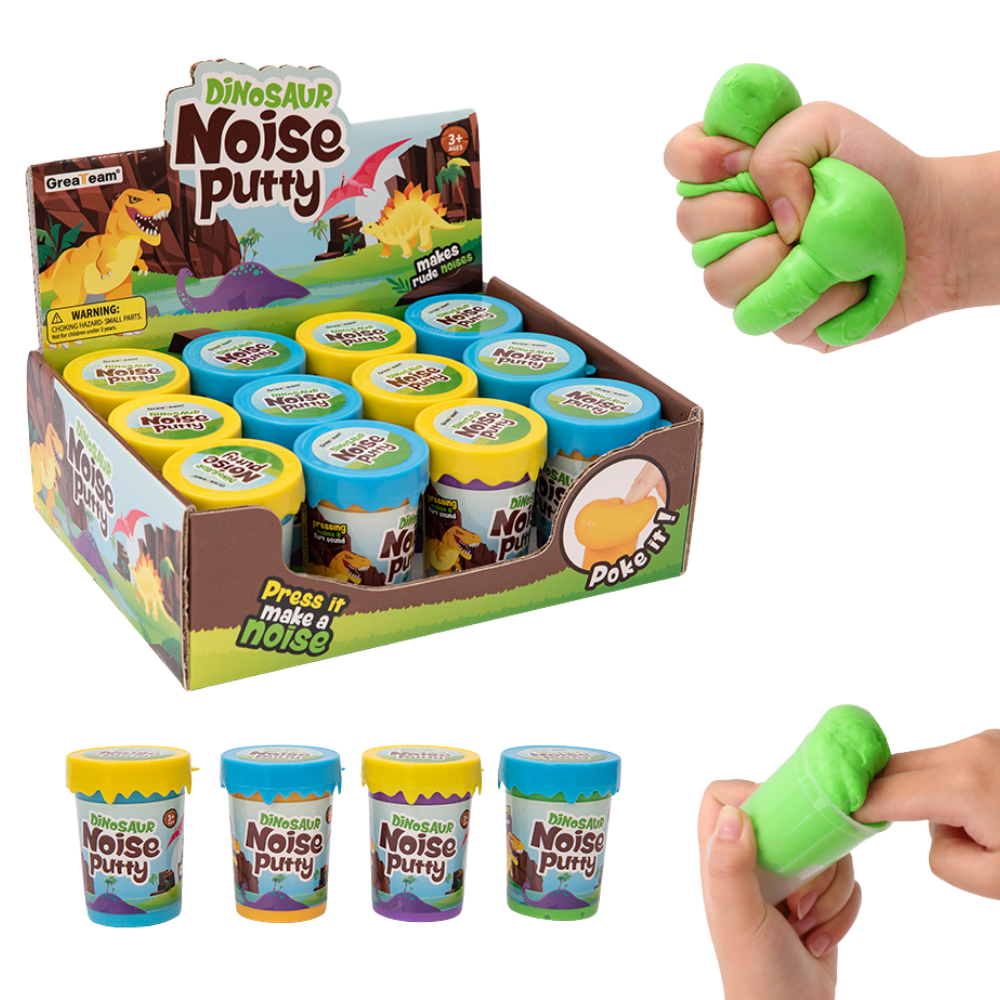Greateam - Dino Noise Putty Slime 12pc-Set With Dinosaur Toy - Multicolor