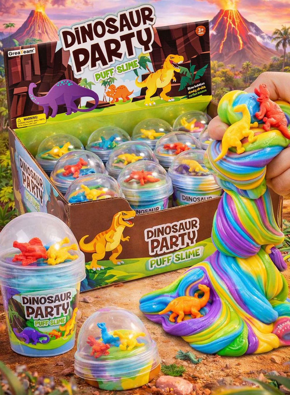 Greateam - Dinosaur Party Puff Slime 12pc-Set 100g Each - Multicolor