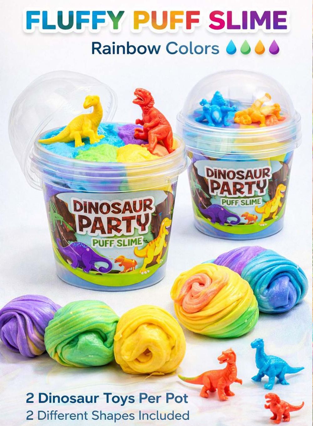 Greateam - Dinosaur Party Puff Slime 12pc-Set 100g Each - Multicolor