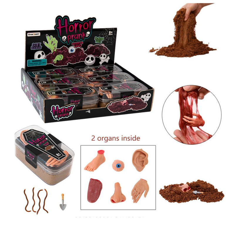 Greateam - Horror Prank Earthworm Great Sand Set 6pc Coffin Pots With Earthworms - Multicolor