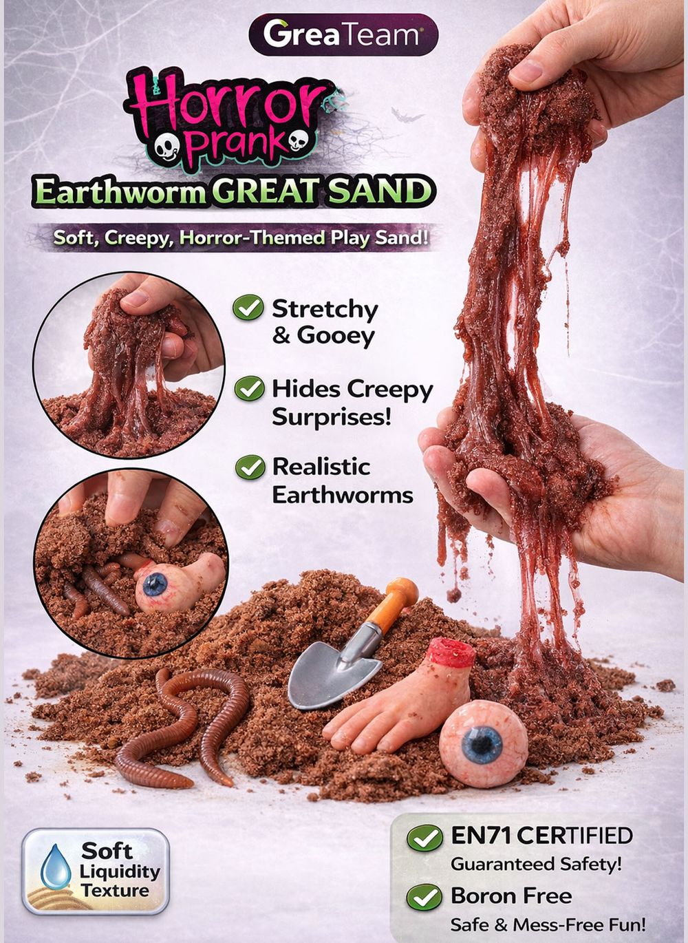 Greateam - Horror Prank Earthworm Great Sand Set 6pc Coffin Pots With Earthworms - Multicolor