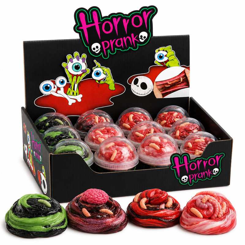 Greateam - Horror Prank Puff Putty 12pc-Set Dual Color Slime With Creepy Toy Mix-ins - Multicolor