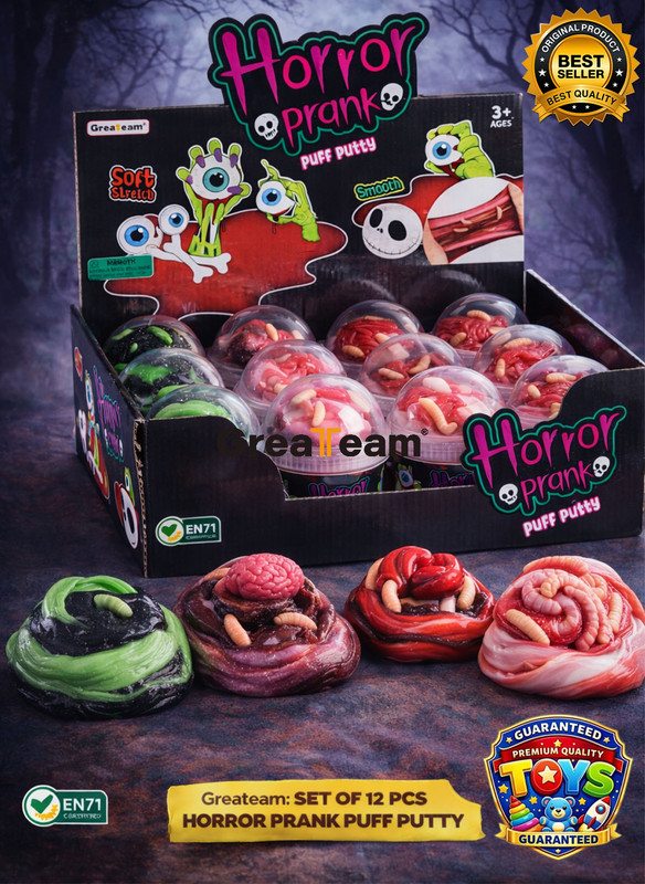 Greateam - Horror Prank Puff Putty 12pc-Set Dual Color Slime With Creepy Toy Mix-ins - Multicolor