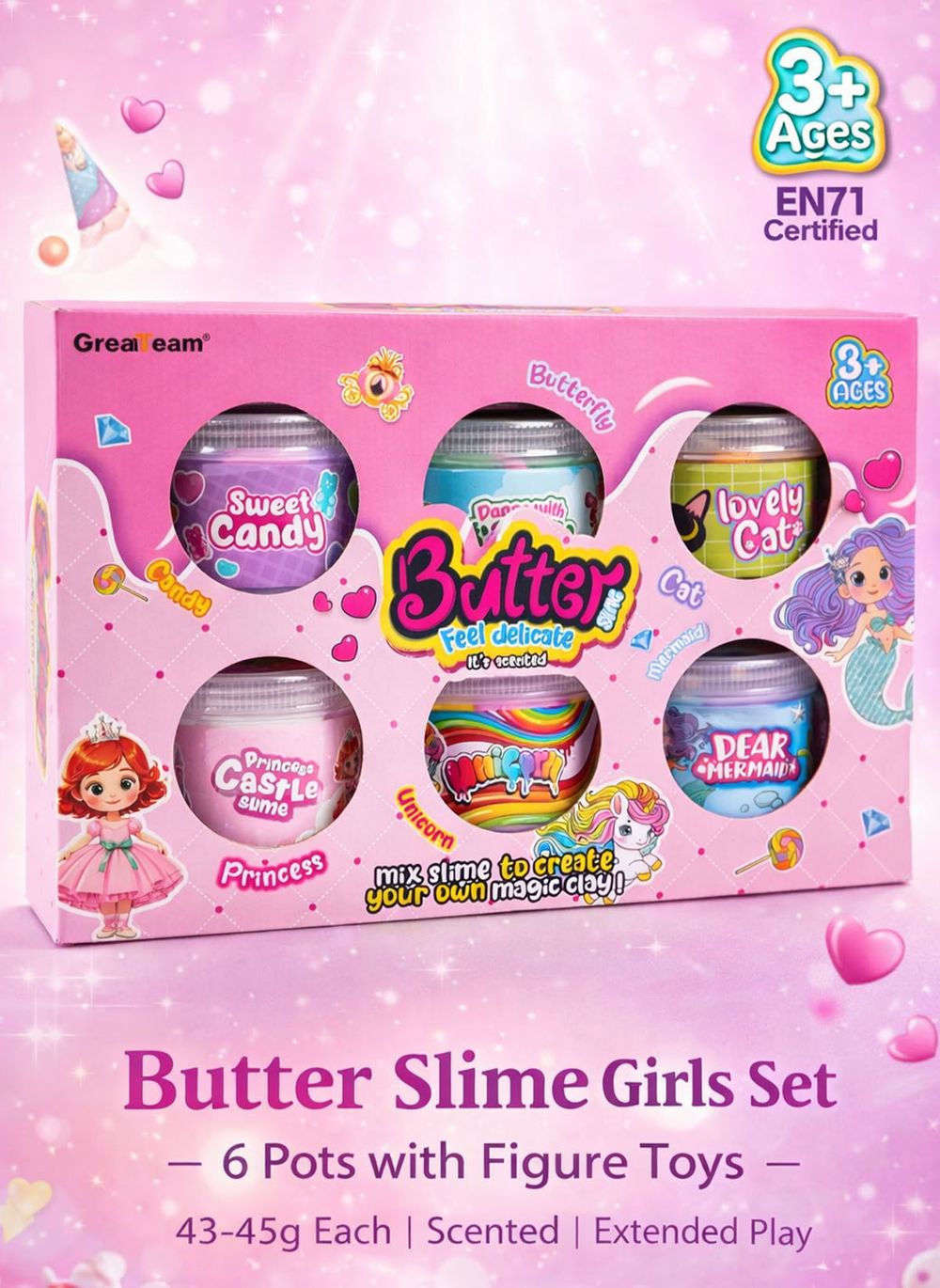 Greateam - Butter Slime Girls Set 6pc-Set 45g Each With Figure Toys - Multicolor