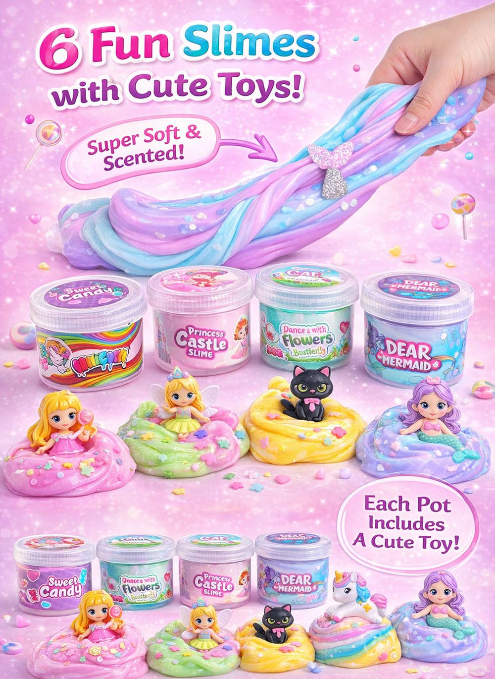 Greateam - Butter Slime Girls Set 6pc-Set 45g Each With Figure Toys - Multicolor