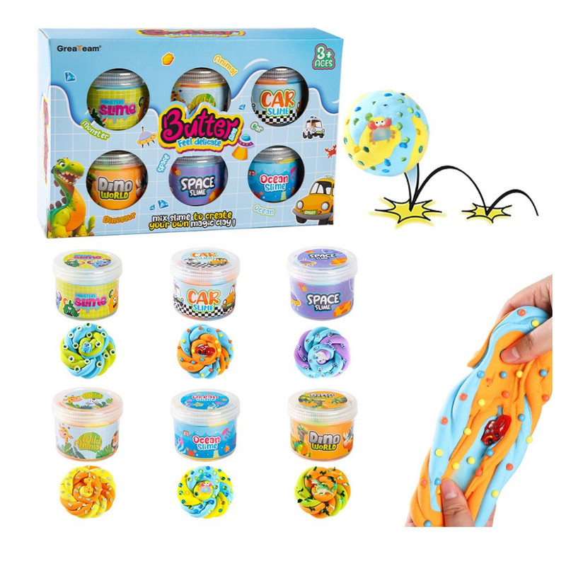 Greateam - Butter Slime 6pc-Set With Surprise Toy Figures - Multicolor