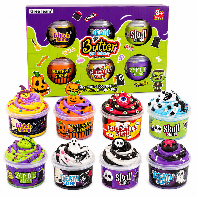Greateam - Horror Halloween Butter Slime 6pc-Set 45g Each With Halloween Figures - Multicolor