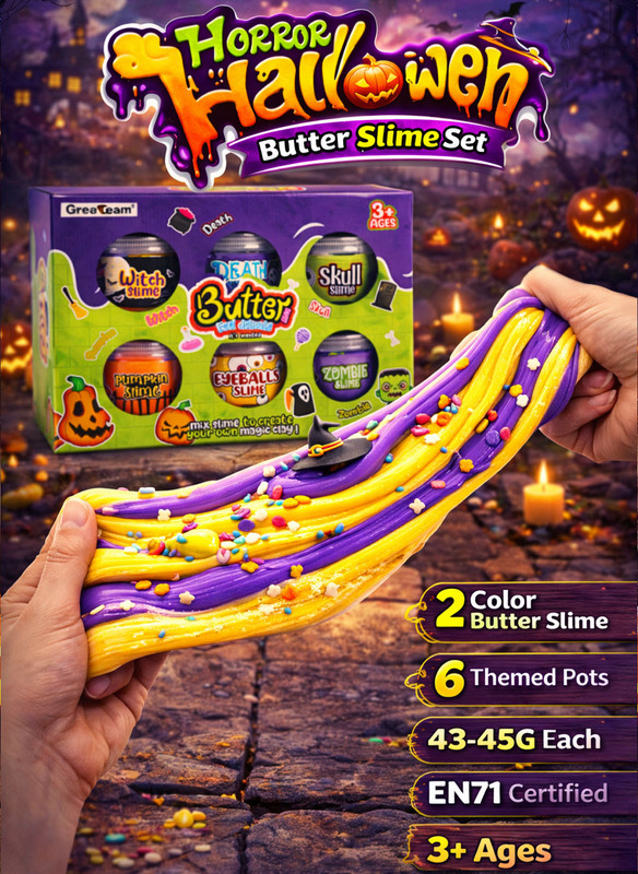 Greateam - Horror Halloween Butter Slime 6pc-Set 45g Each With Halloween Figures - Multicolor