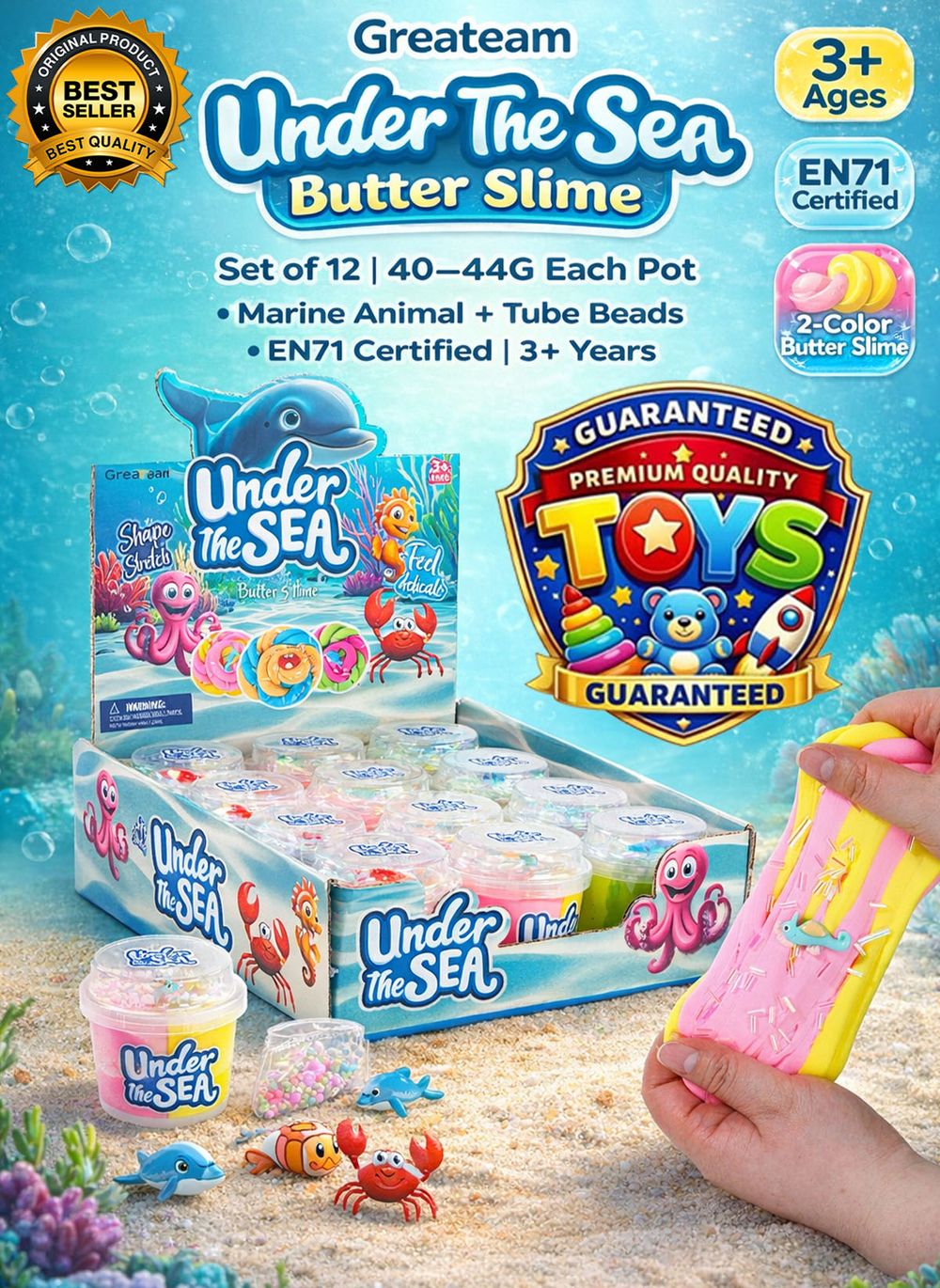 Greateam - Under The Sea Butter Slime 12pc-Set 44g Each With Marine Animal Figure - Multicolor