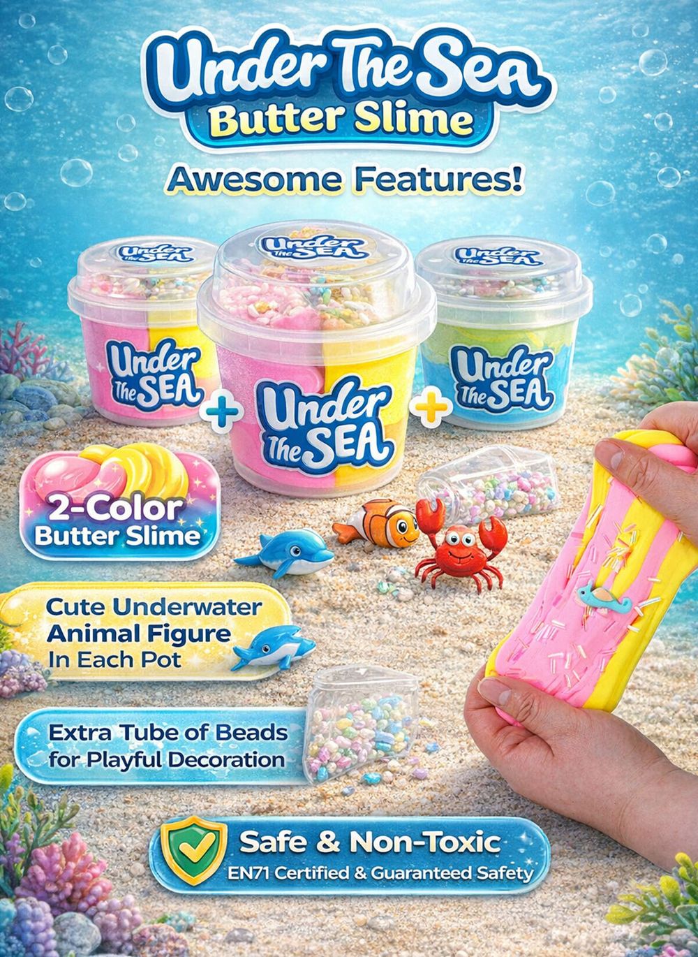 Greateam - Under The Sea Butter Slime 12pc-Set 44g Each With Marine Animal Figure - Multicolor
