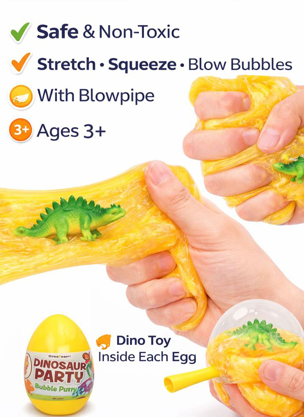 Greateam - Dino Putty Bubble Slime 12pc-Set 100g Each With Blowpipe - Multicolor