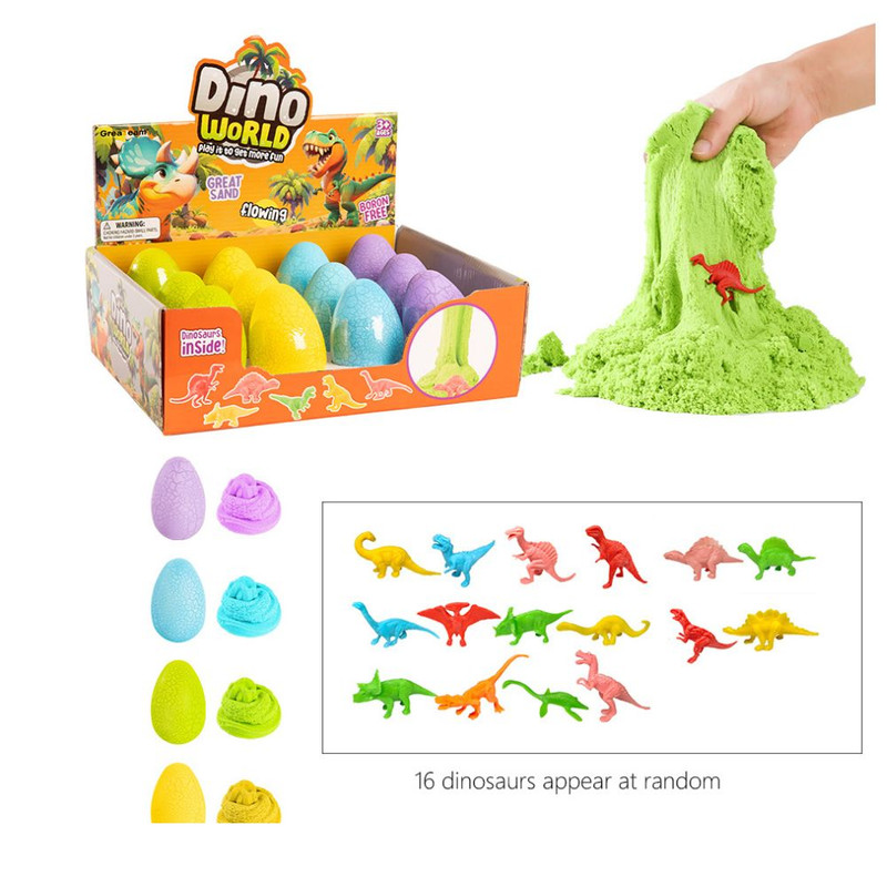 Greateam - Dino World Great Sand Eggs 12pc-Set 120g With Dinosaur Figure - Multicolor