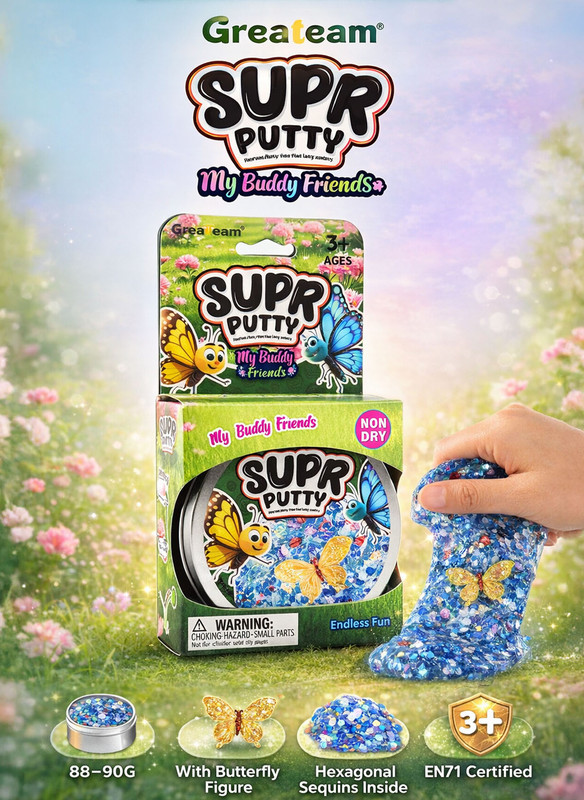 Greateam - Super Putty Butterfly Slime 88-90g Tin Box With Figure - Multicolor