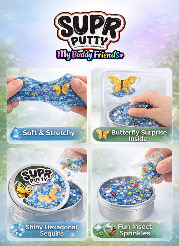 Greateam - Super Putty Butterfly Slime 88-90g Tin Box With Figure - Multicolor