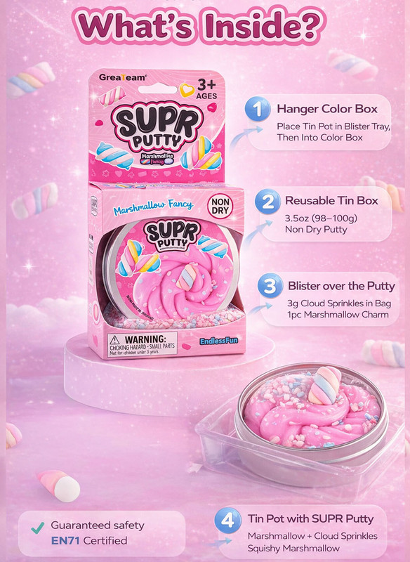 Greateam - Super Putty Marshmallow Fancy 98-100g Tin Box With Charm - Multicolor