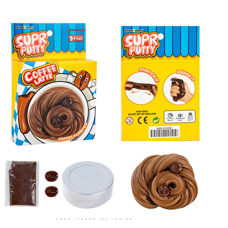 Greateam - Super Putty Coffee Latte Soup Slime 45g Coffee Scented With Coffee Bean Accessories - Brown