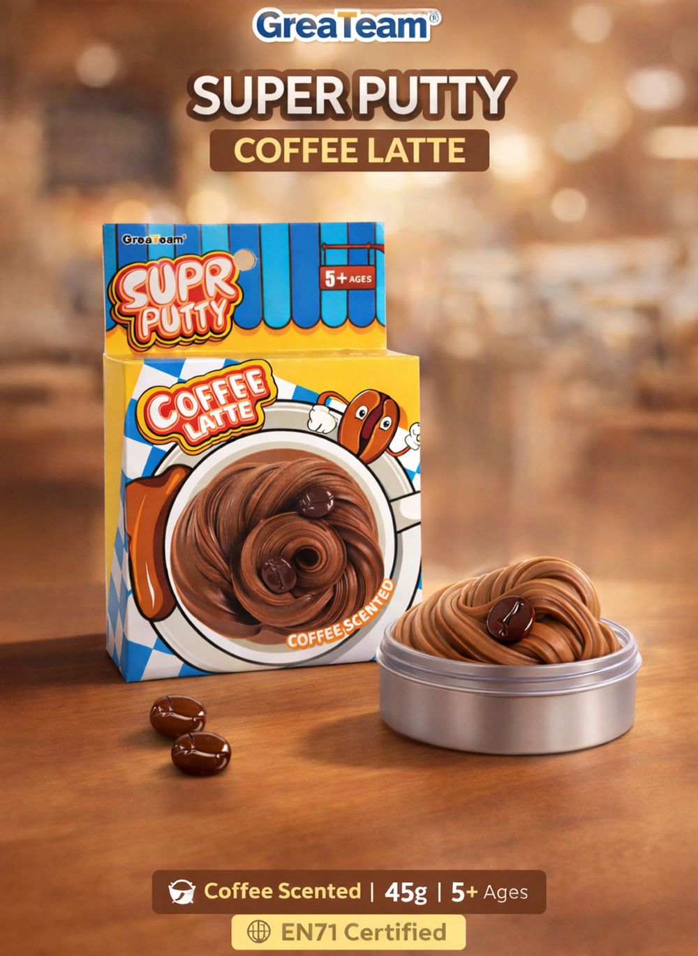 Greateam - Super Putty Coffee Latte Soup Slime 45g Coffee Scented With Coffee Bean Accessories - Brown