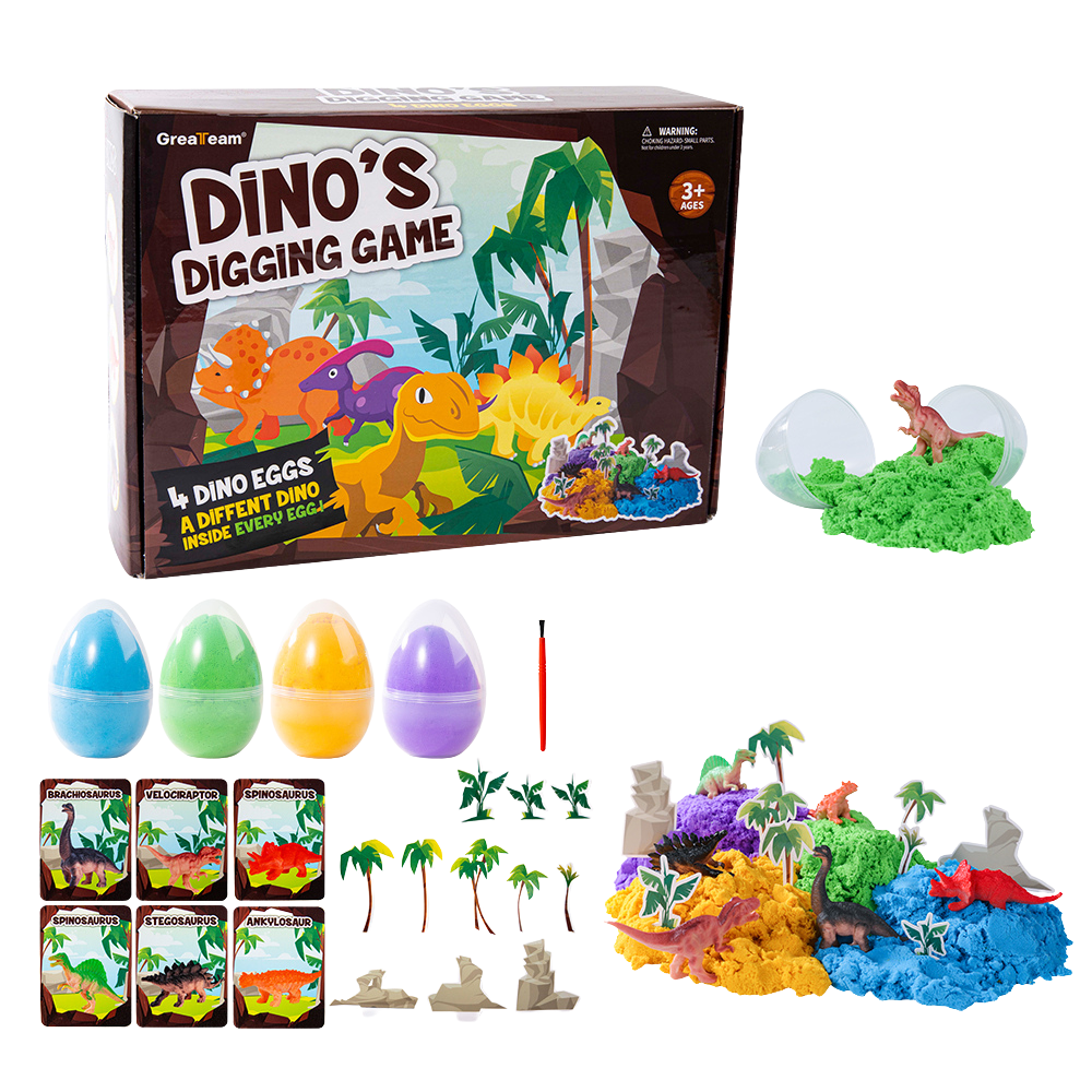 Greateam - Dino's Digging Game Kinetic Sand 4pc-Set - Multicolor