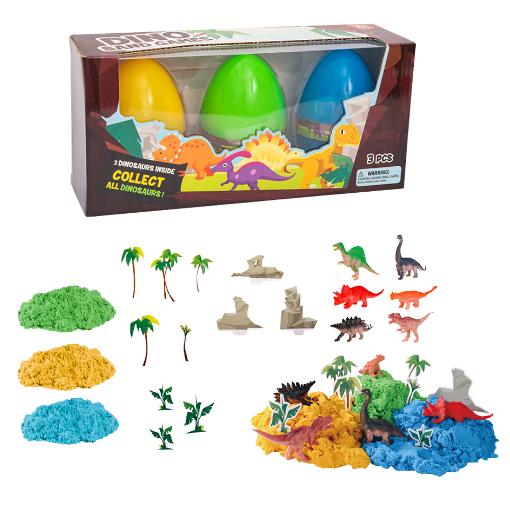 Greateam - 3-in-1 Dino Sand Game Kinetic Play Sand 3pc-Set - Multicolor