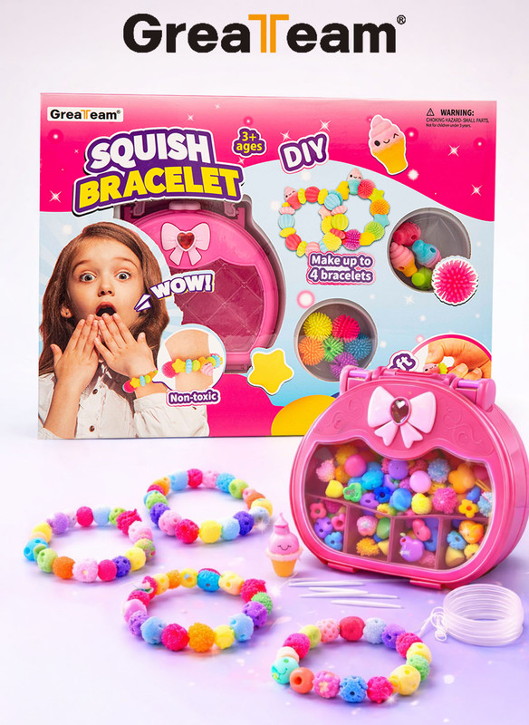 Greateam - Squish Bracelet DIY Kit 4pc-Set With Beads & Charms - Pink