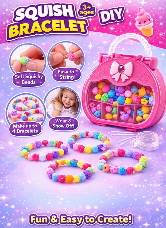 Greateam - Squish Bracelet DIY Kit 4pc-Set With Beads & Charms - Pink