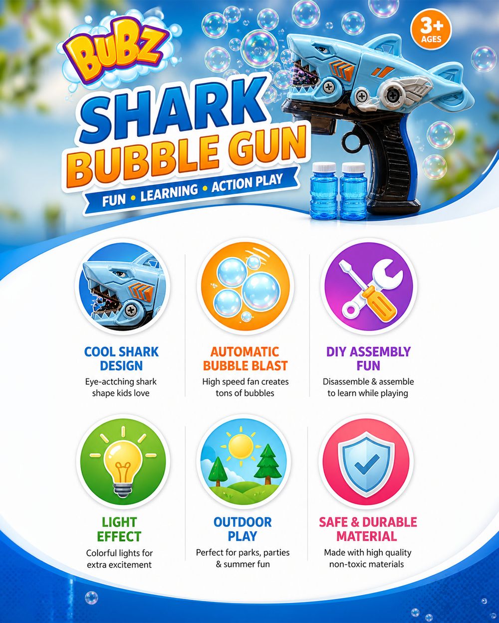 Bubz - DIY Electric Shark Bubble Gun Toy - Blue