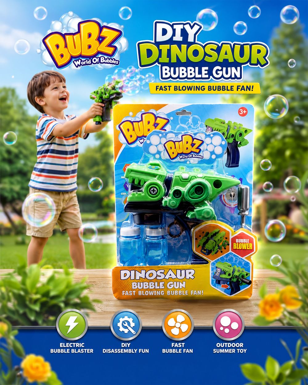 Bubz - DIY Electric Dinosaur Bubble Gun Toy - Green