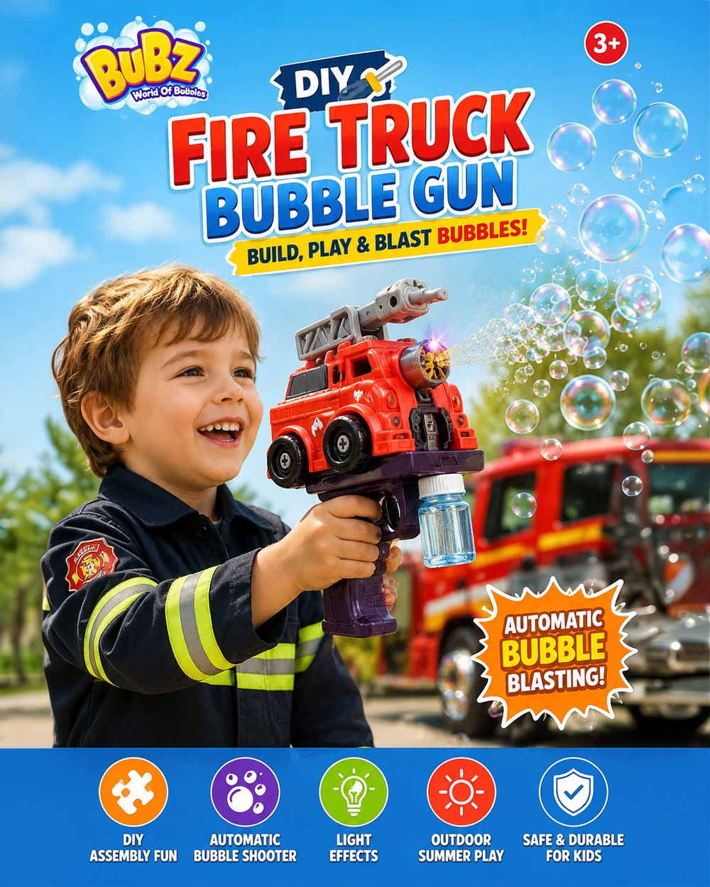 Bubz - DIY Electric Fire Truck Bubble Gun Toy - Multicolor