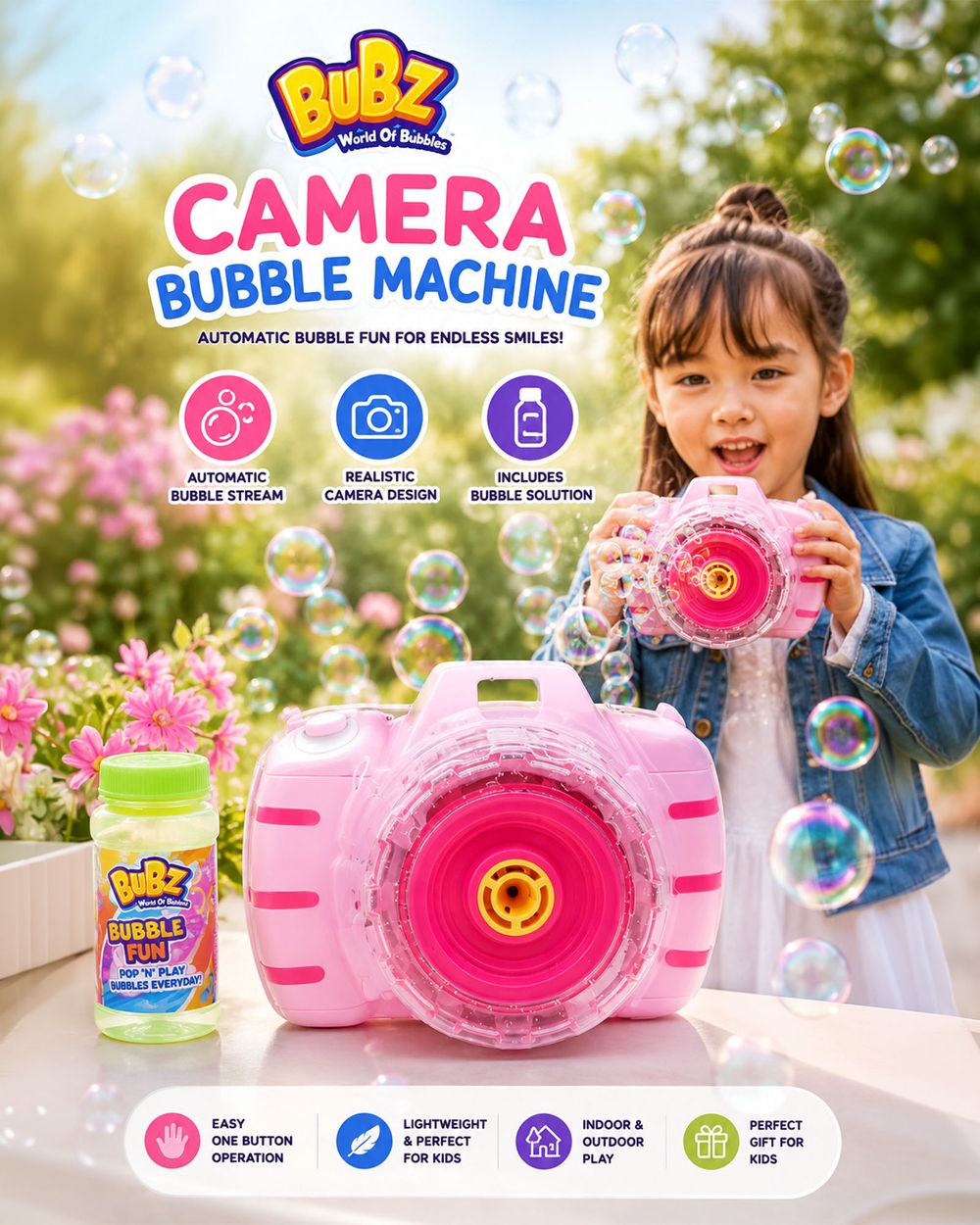 Bubz - Camera Style Bubble Gun Toy - Pink